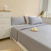 HKM-000787 Cotton Three-Piece Bed Cover Set with Quilted Summer Blanket and Pillowcases, Korean Style