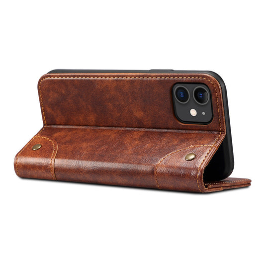 HKM-001043 Mobile Phone Wallet Case in Oil Wax Artificial Leather for iPhone Models