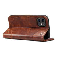 HKM-001043 Mobile Phone Wallet Case in Oil Wax Artificial Leather for iPhone Models