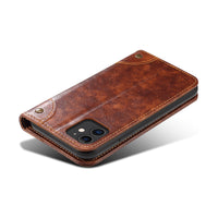 HKM-001043 Mobile Phone Wallet Case in Oil Wax Artificial Leather for iPhone Models