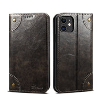HKM-001043 Mobile Phone Wallet Case in Oil Wax Artificial Leather for iPhone Models