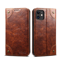 HKM-001043 Mobile Phone Wallet Case in Oil Wax Artificial Leather for iPhone Models