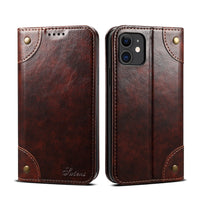 HKM-001043 Mobile Phone Wallet Case in Oil Wax Artificial Leather for iPhone Models