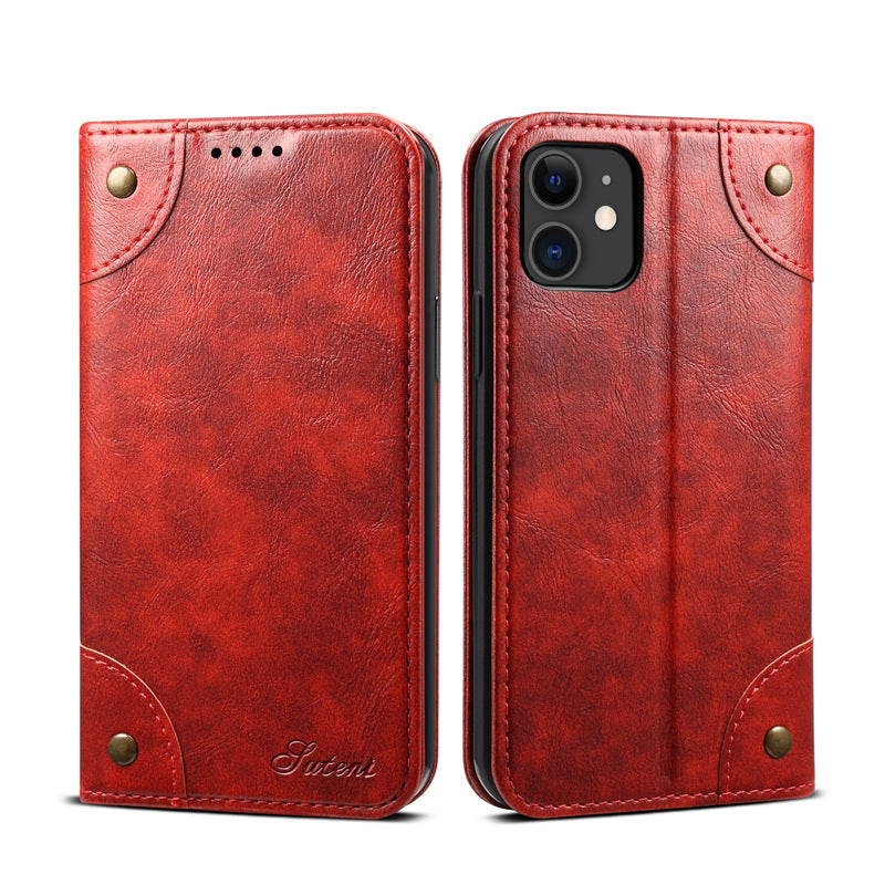 HKM-001043 Mobile Phone Wallet Case in Oil Wax Artificial Leather for iPhone Models