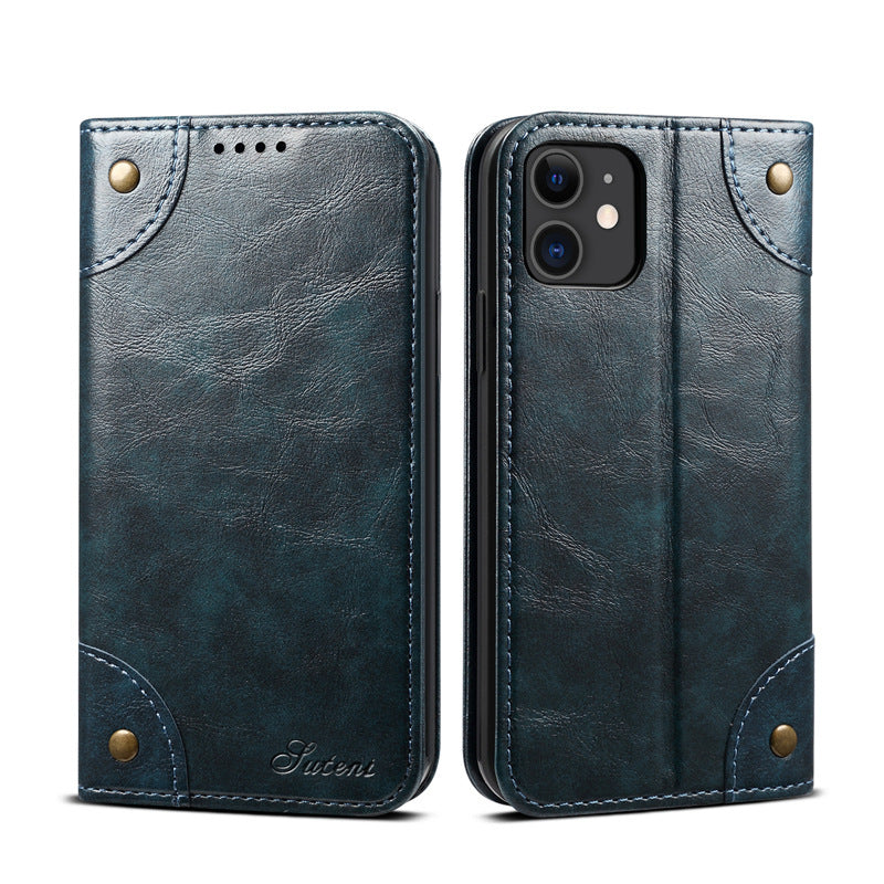 HKM-001043 Mobile Phone Wallet Case in Oil Wax Artificial Leather for iPhone Models