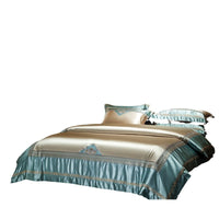 HKM-001107 Silk Cotton Embroidery Four-Piece Bed Set in Solid and Geometric Patterns