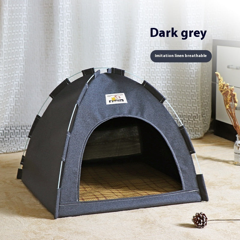 HKM-001235 Cozy Linen-Like Cat Nest Tent for Small to Medium Dogs - Removable and Washable