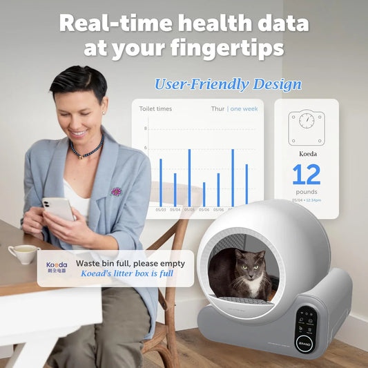 KTX-001235 Smart Self-Cleaning Cat Litter Box with APP Control, 66L Capacity, Automatic Odor Control, Round Design