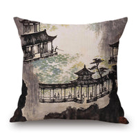 HKM-001491 Retro Landscape Cotton Cushion Cover for Home Decor - 45x45cm