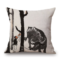 HKM-001491 Retro Landscape Cotton Cushion Cover for Home Decor - 45x45cm