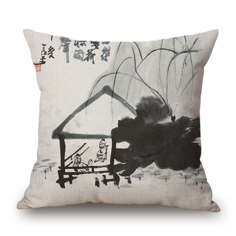 KTX-001491 Retro Landscape Cotton Cushion Cover for Home Decor - 45x45cm