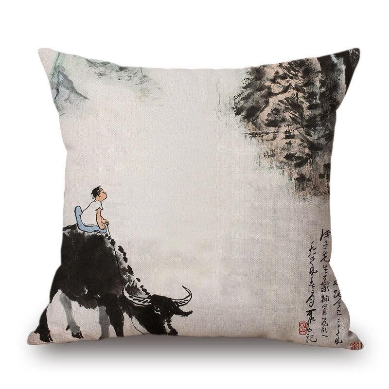 KTX-001491 Retro Landscape Cotton Cushion Cover for Home Decor - 45x45cm