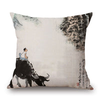 HKM-001491 Retro Landscape Cotton Cushion Cover for Home Decor - 45x45cm