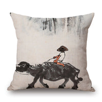 HKM-001491 Retro Landscape Cotton Cushion Cover for Home Decor - 45x45cm