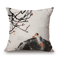 HKM-001491 Retro Landscape Cotton Cushion Cover for Home Decor - 45x45cm