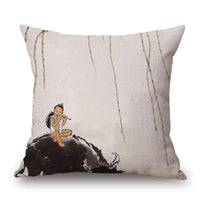 HKM-001491 Retro Landscape Cotton Cushion Cover for Home Decor - 45x45cm