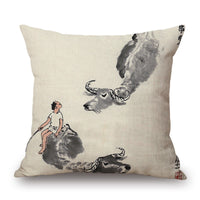 HKM-001491 Retro Landscape Cotton Cushion Cover for Home Decor - 45x45cm