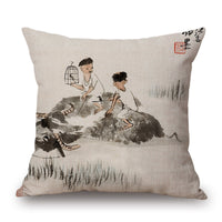 HKM-001491 Retro Landscape Cotton Cushion Cover for Home Decor - 45x45cm