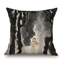 HKM-001491 Retro Landscape Cotton Cushion Cover for Home Decor - 45x45cm