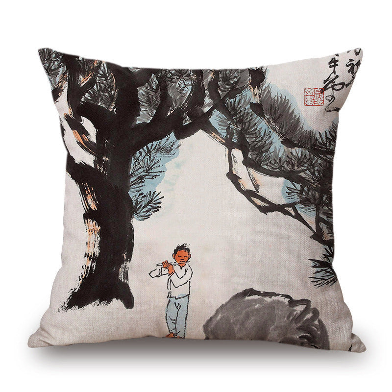 KTX-001491 Retro Landscape Cotton Cushion Cover for Home Decor - 45x45cm