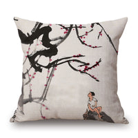 HKM-001491 Retro Landscape Cotton Cushion Cover for Home Decor - 45x45cm