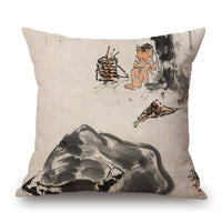 HKM-001491 Retro Landscape Cotton Cushion Cover for Home Decor - 45x45cm