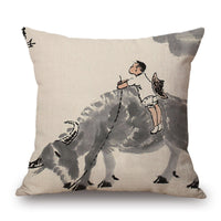 HKM-001491 Retro Landscape Cotton Cushion Cover for Home Decor - 45x45cm