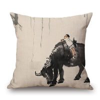 HKM-001491 Retro Landscape Cotton Cushion Cover for Home Decor - 45x45cm