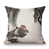 HKM-001491 Retro Landscape Cotton Cushion Cover for Home Decor - 45x45cm