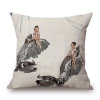 HKM-001491 Retro Landscape Cotton Cushion Cover for Home Decor - 45x45cm