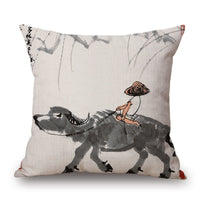 HKM-001491 Retro Landscape Cotton Cushion Cover for Home Decor - 45x45cm