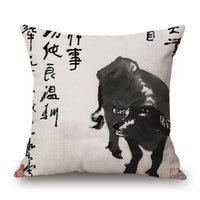 HKM-001491 Retro Landscape Cotton Cushion Cover for Home Decor - 45x45cm