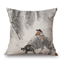 HKM-001491 Retro Landscape Cotton Cushion Cover for Home Decor - 45x45cm