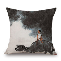HKM-001491 Retro Landscape Cotton Cushion Cover for Home Decor - 45x45cm