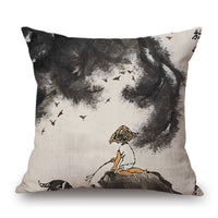 HKM-001491 Retro Landscape Cotton Cushion Cover for Home Decor - 45x45cm