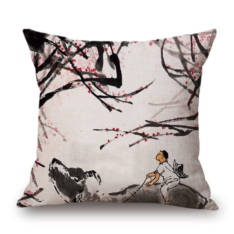 KTX-001491 Retro Landscape Cotton Cushion Cover for Home Decor - 45x45cm