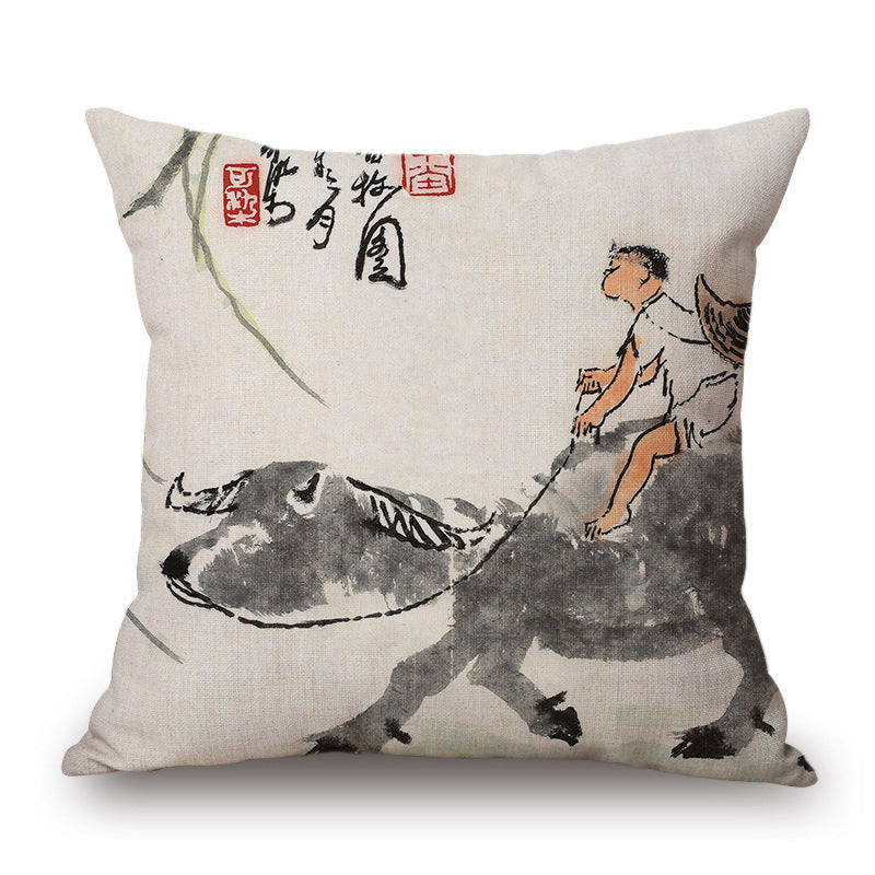 KTX-001491 Retro Landscape Cotton Cushion Cover for Home Decor - 45x45cm