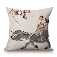 HKM-001491 Retro Landscape Cotton Cushion Cover for Home Decor - 45x45cm
