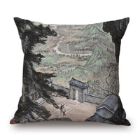 HKM-001491 Retro Landscape Cotton Cushion Cover for Home Decor - 45x45cm