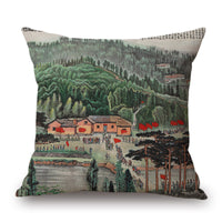 HKM-001491 Retro Landscape Cotton Cushion Cover for Home Decor - 45x45cm