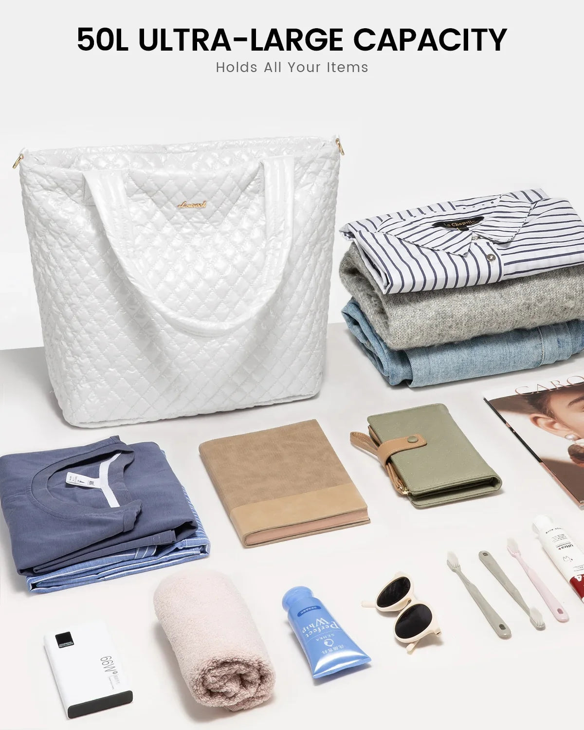 KTX-001491 Spacious 50L Tote Bag with Wet Pocket - Versatile Travel Handbag for Work and Gym