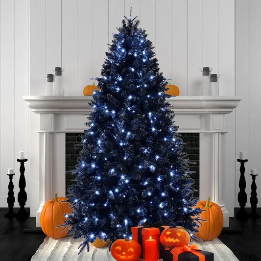 KTX-001555 8ft Blue Christmas Tree with LED Lights and Lamp, Indoor/Outdoor Pine Design
