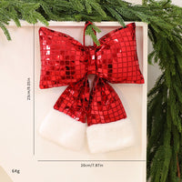 HKM-001555 Elegant Mirror Bow Christmas Tree Decoration in Gold, Silver, and Red Paillettes