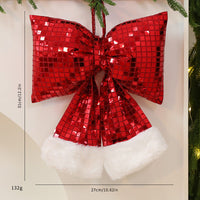 HKM-001555 Elegant Mirror Bow Christmas Tree Decoration in Gold, Silver, and Red Paillettes