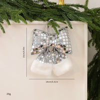 HKM-001555 Elegant Mirror Bow Christmas Tree Decoration in Gold, Silver, and Red Paillettes