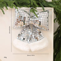 HKM-001555 Elegant Mirror Bow Christmas Tree Decoration in Gold, Silver, and Red Paillettes