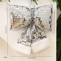 HKM-001555 Elegant Mirror Bow Christmas Tree Decoration in Gold, Silver, and Red Paillettes