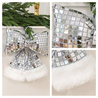 HKM-001555 Elegant Mirror Bow Christmas Tree Decoration in Gold, Silver, and Red Paillettes