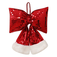 HKM-001555 Elegant Mirror Bow Christmas Tree Decoration in Gold, Silver, and Red Paillettes