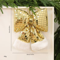 HKM-001555 Elegant Mirror Bow Christmas Tree Decoration in Gold, Silver, and Red Paillettes